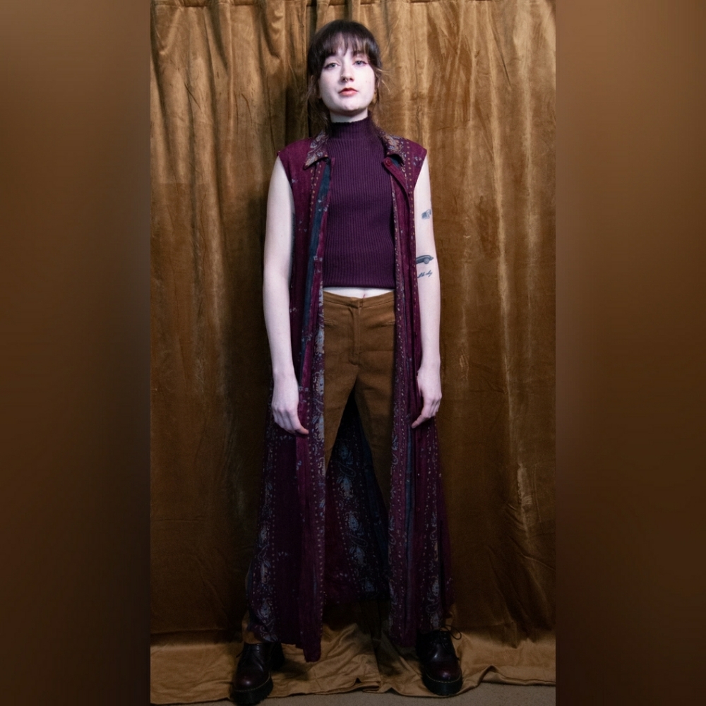 Floral Paisley Dark Purple, Powder Blue, and Gold Collared Button Down Dress